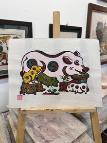 Dan Lon Am Duong – Familia de cerdos Yin-Yang | Arte folclórico tradicional Dong Ho