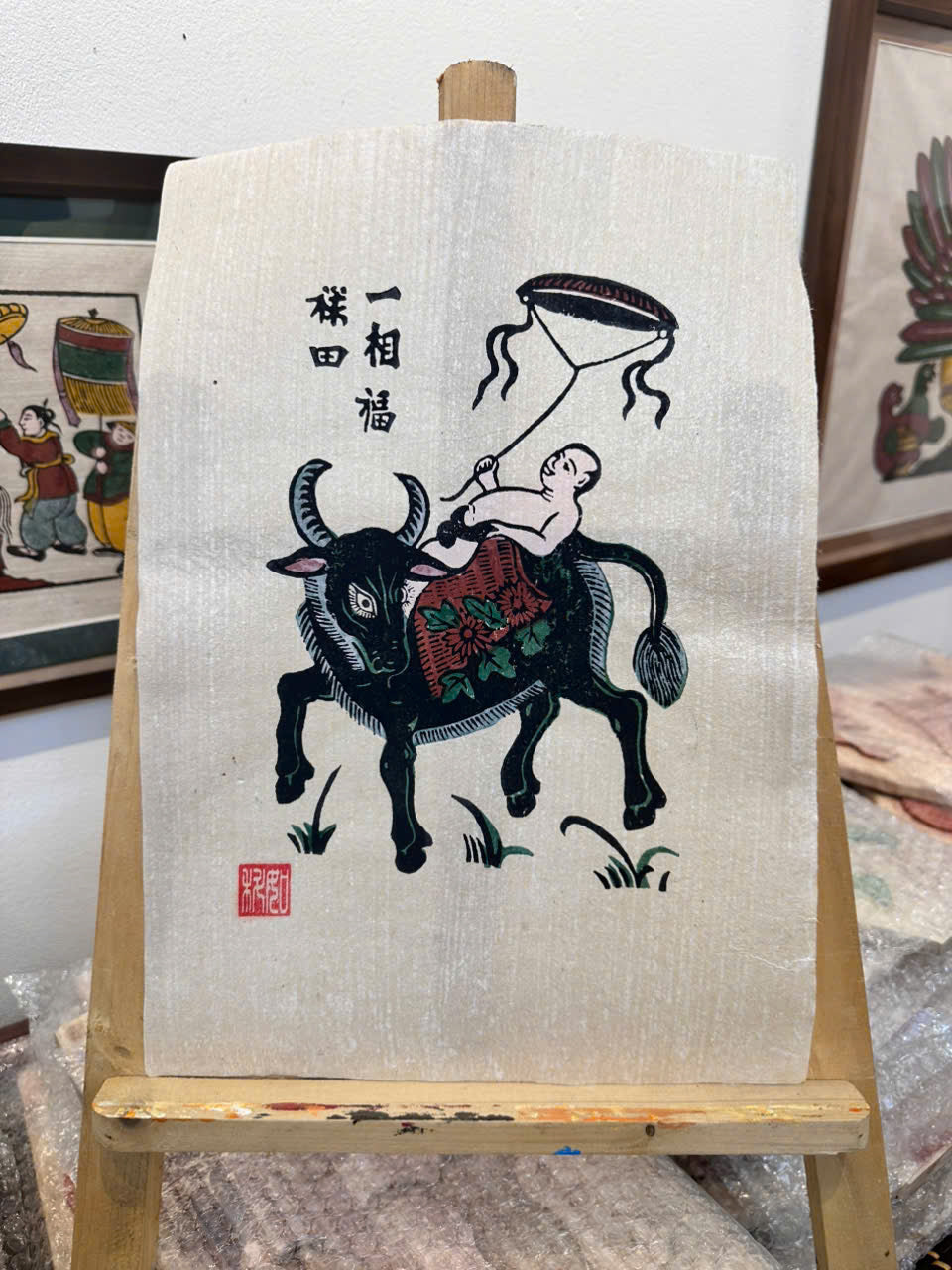 Niño pastor volando una cometa – Arte folclórico tradicional Dong Ho