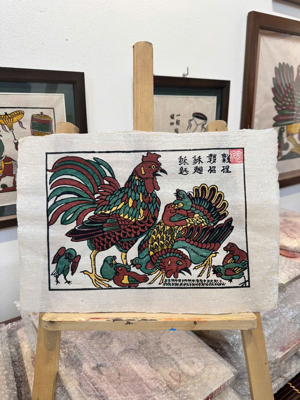 Ga Thu Hung – Familia de gallo y gallina | Arte popular tradicional de Dong Ho