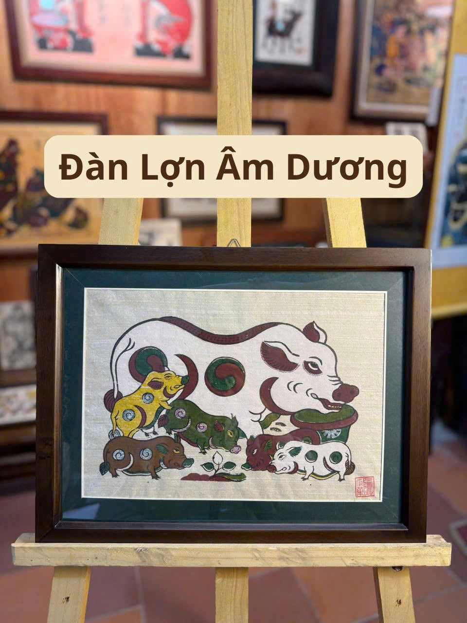 Dan Lon Am Duong – Familia de cerdos Yin-Yang | Arte folclórico tradicional Dong Ho